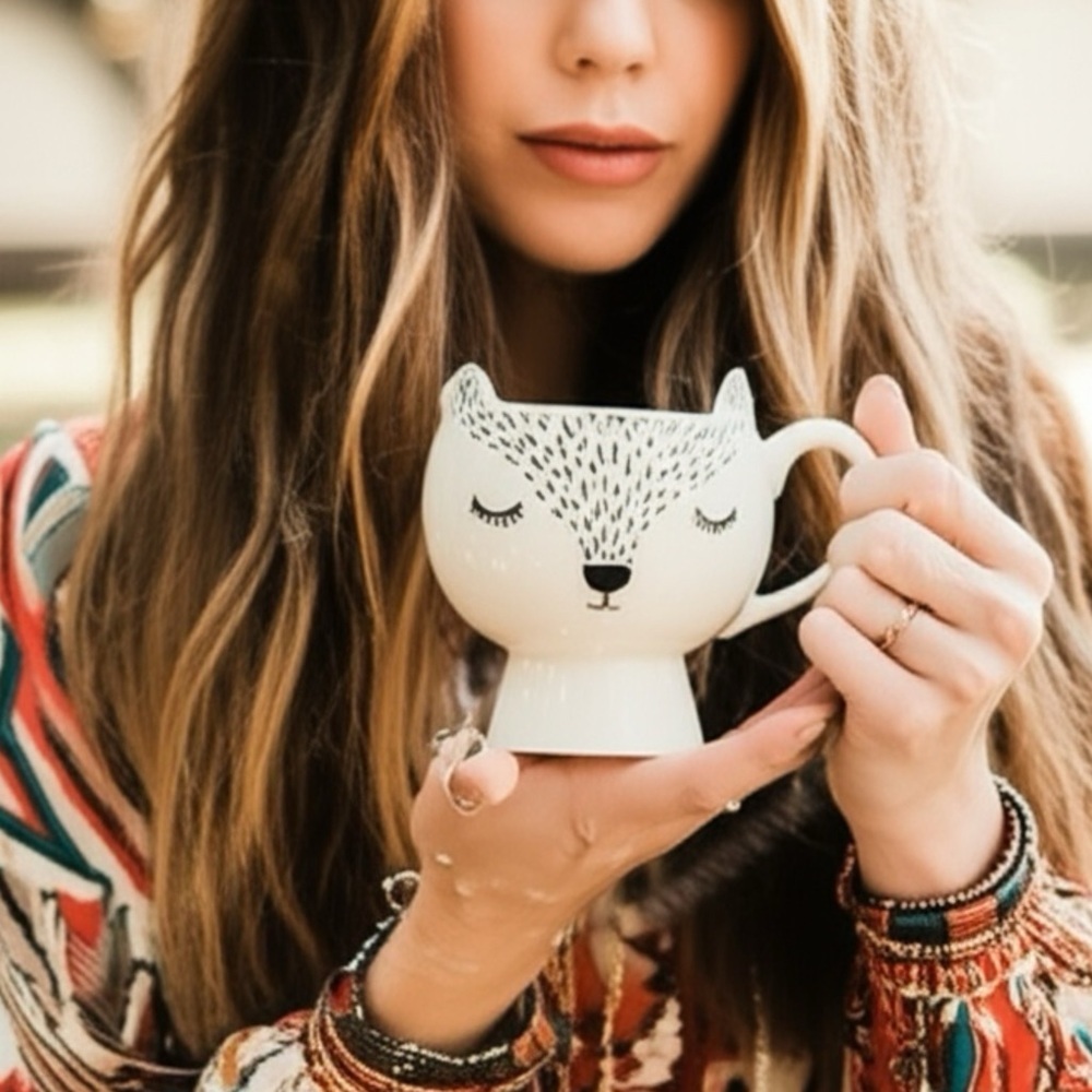 Sweet Sleeping Fox Large Mug Round Pedestal Base 20oz White Farm Animal Cup